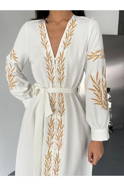 suphias Atlas Fabric&Embroidery Detail Dress(Sash Included)