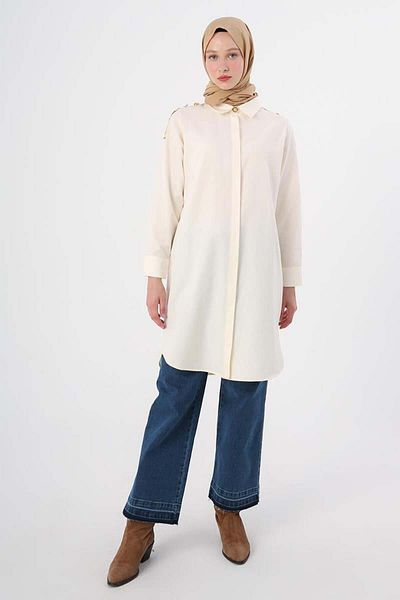 ALLDAY Ecru-Cotton Epaulette Shirt Tunic