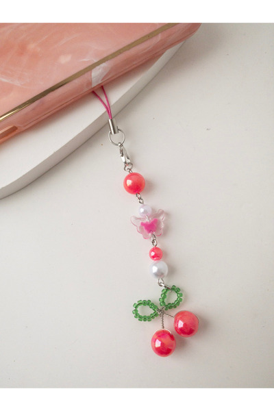 Leydia accessory Kiraz Figürlü Telefon Charm Çanta Süsü Anahtarlık