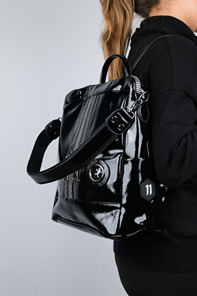 Luvi Anıs Siyah Kırışık Rugan Kadın Sırt Çantası