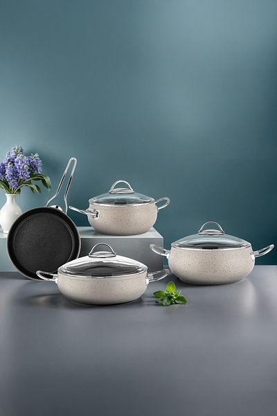 Lines L-5094-3 7 Piece Linden Metal Handle Clover Sphere Hot Pot Cookware Set