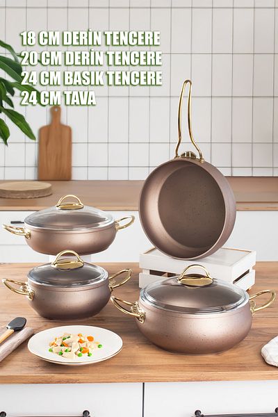 Lines L-5094-2 Clover Hot Pot 7-Piece Globe Cookware Set - Copper Gold Handle