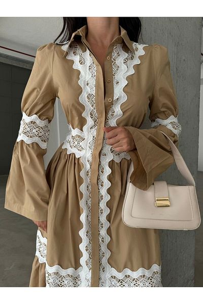 suphias Imported Poplin Fabric & Lace Detail Dress