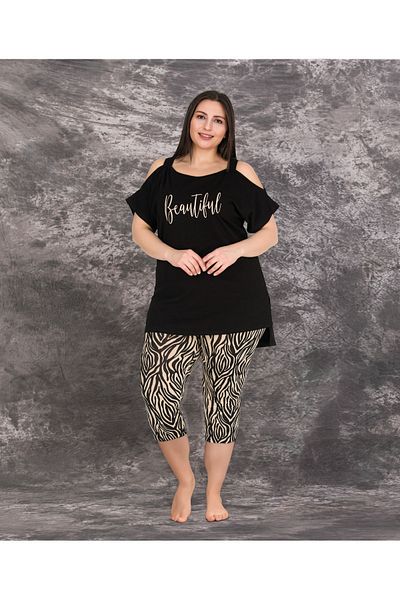 Lady Lingerie Short Sleeve Strap Long Capped 93% Cotton 7% Lycra Oversize Capris Women's Suit