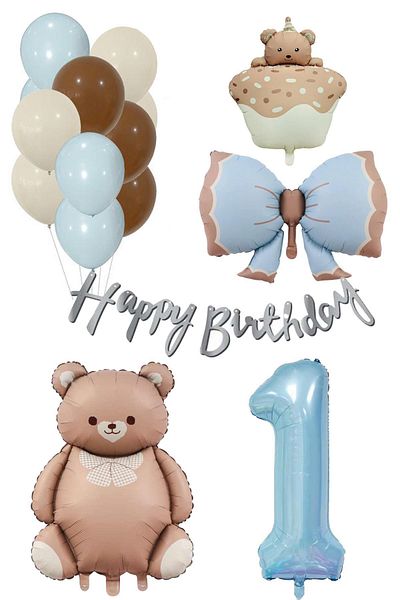 Patladı Gitti Retro 1 Year Old Teddy Bear Themed Baby Boy Concept Birthday Set
