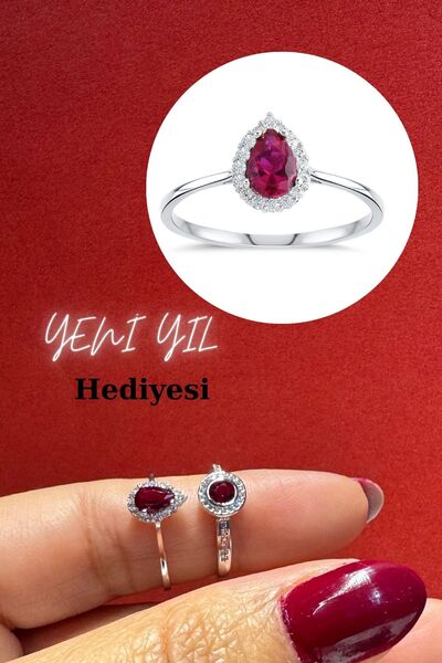 Hepimitu Damla Taşlı Altın Yüzük Yakut Renkli