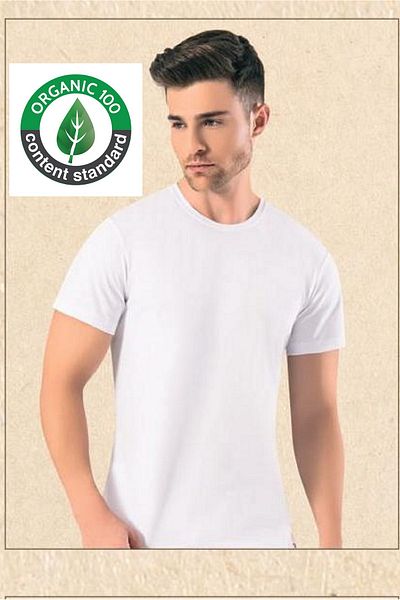 OMERA 2 Ανδρικό T-shirt - Οργανικό βαμβάκι, Lycra, Στρογγυλή λαιμόκοψη, Λευκό, Πιστοποιημένο OCS