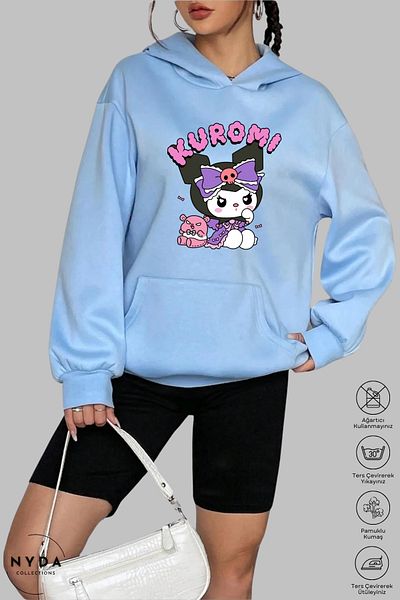 Nyda Collections Kuromi Anime με στάμπα μακρυμάνικο φούτερ με κουκούλα - φούτερ Anime με κουκούλα, βαμβακερό oversize