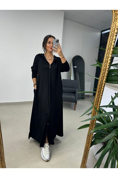 caddstore Dr 8137 Rochie modala cu gluga cu fermoar neagra