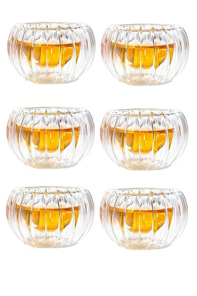ARVALE 6 Pieces Striped Double Wall Mini Bowl Coffee Side Turkish Delight Bowl