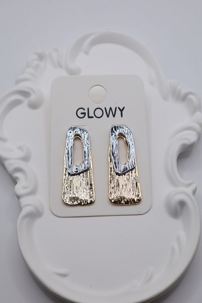 DEMOKAN Women's Earrings 5cm Line Pattern Rectangle Gold-Silver Earrings