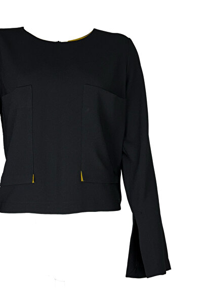 KAMEYA Cep Detaylı Siyah Bluz