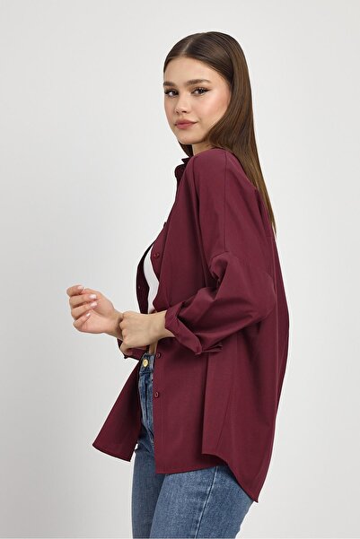 Rays Bordo Relaxed Fit Rahat Kesim Basic Gömlek - 6621a
