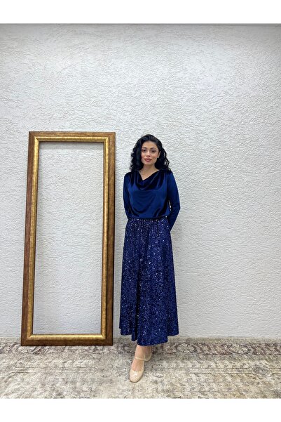 KÜÇÜĞÜM BUTİK Синя довга спідниця з паєтками