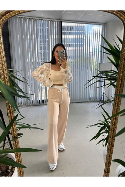 caddstore Gk White Waist Detailed Powder Trousers