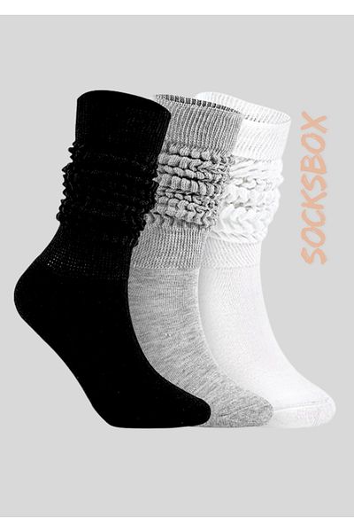 socksbox 36-40 Γυναικείες κάλτσες ύπνου - Σχέδιο με κορδόνια, 3 ζευγάρια, μαύρο-γκρι-λευκό