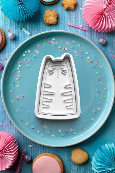 Deep Sweet Peaceful Striped Cat Cookie Mold Cutter Dough Shaper