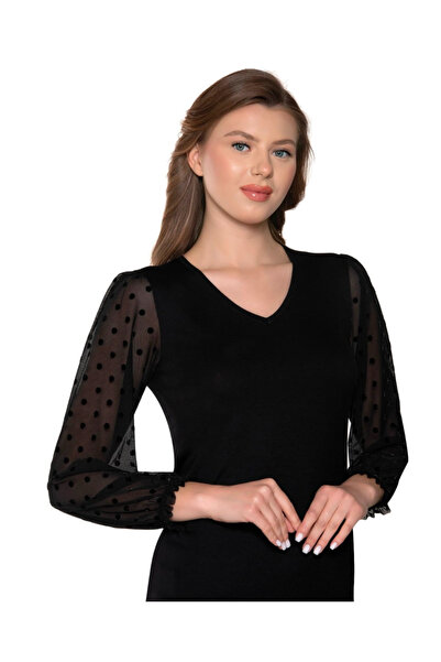 Belinay Жіночий, чорний, 96% віскоза, V-подібний виріз, рукави з крапками, боді