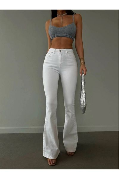Trn JNS Pantaloni de blugi din lycra evazați alb Agapi