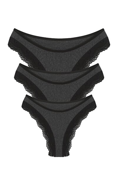 Akbeniz Chiloți tanga din bumbac, 3 piese, afumat 40257