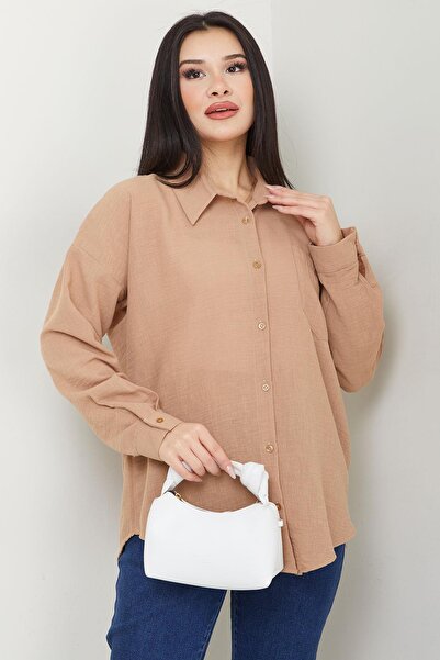 SENSTIL Υπερμεγέθες λινό πουκάμισο - Με τσέπες, Βιζόν SS2651