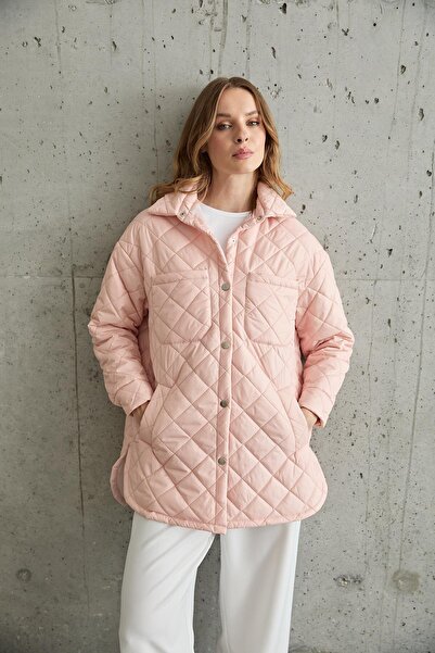 FOXY Freaky Collection Kadın Kapitone Baklava Desenli Oversize Mont PUDRA