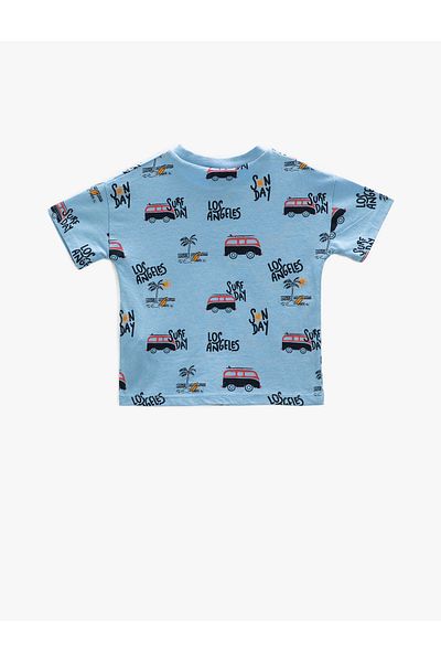 Koton Car Printed T-Shirt Short Sleeve Crew Neck Cotton