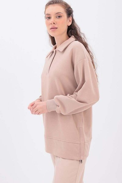 ALLDAY Beige-Sweat Tunic with Side Zip Collar
