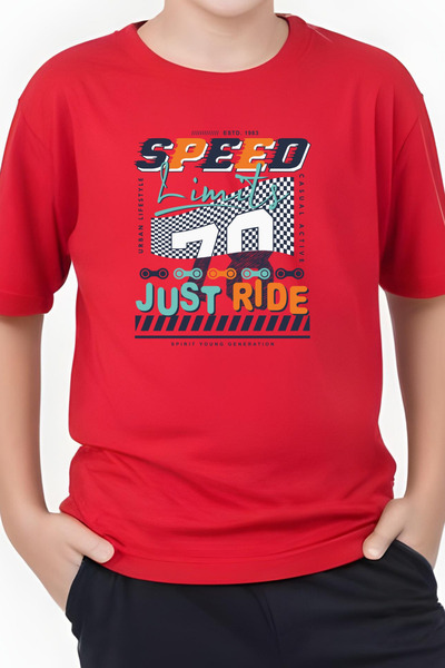 YA KO KİDS Speed Printed Boy's Double Pocket Capri Bottom-Top Suit