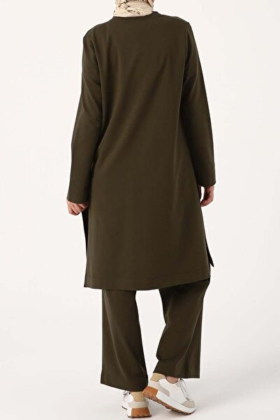 ALLDAY Khaki oldalsó hasított lycra nadrágkosztüm