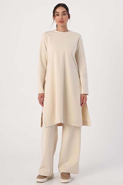 ALLDAY Světle béžový oblek s rozparky na bocích Lycra kalhoty