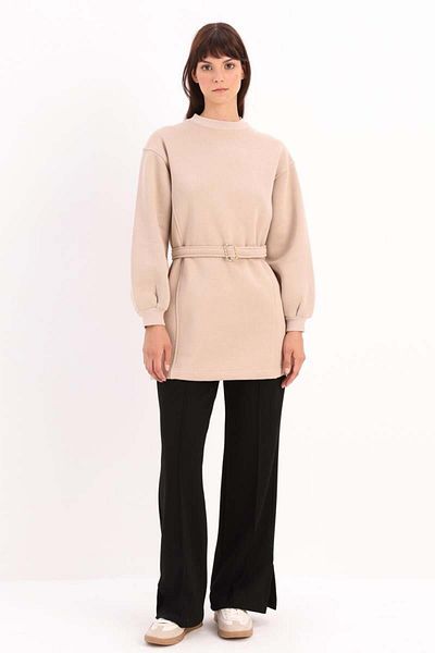 ALLDAY Beige-Cotton Belted Sweat Tunic