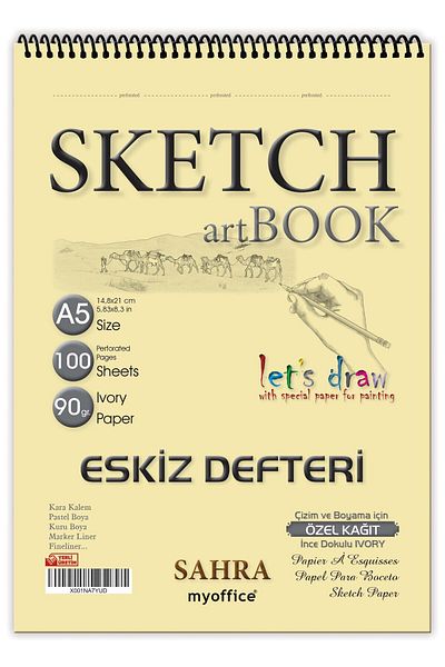 myoffice Sahra A5 Spiral 90 G. Ivory 100 Sheets Sketchbook - Sketchbook