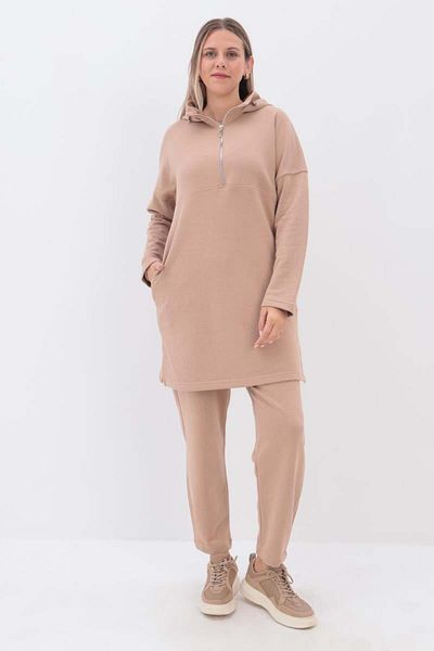ALLDAY Beige-Robe Hooded Pants Suit
