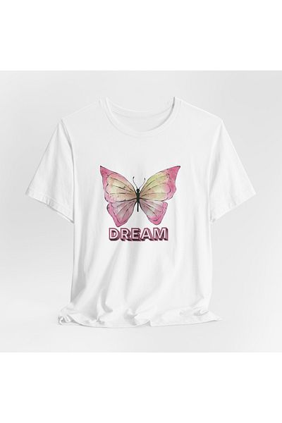 IVART Dream-Kelebek-unisex - 100% βαμβακερό κοντομάνικο μπλουζάκι με κανονικό λευκό λαιμόκοψη