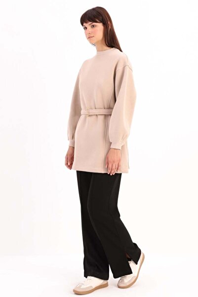 ALLDAY Bej-Pamuklu Kuşaklı Sweat Tunik