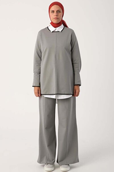 ALLDAY Šedá01-kůže Lycra pletená souprava s kalhotami