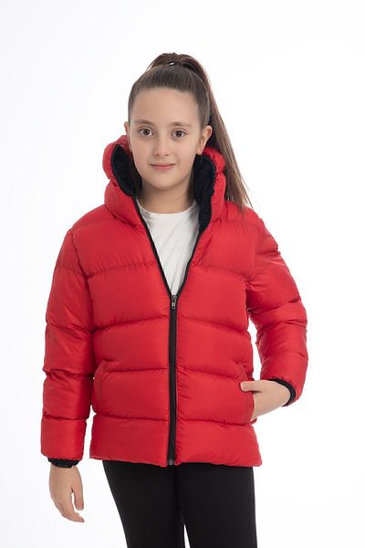 freemen Sports Girl Sports Children's Red Fleece Hooded Waterproof Wind-Resistant Coat with Pockets