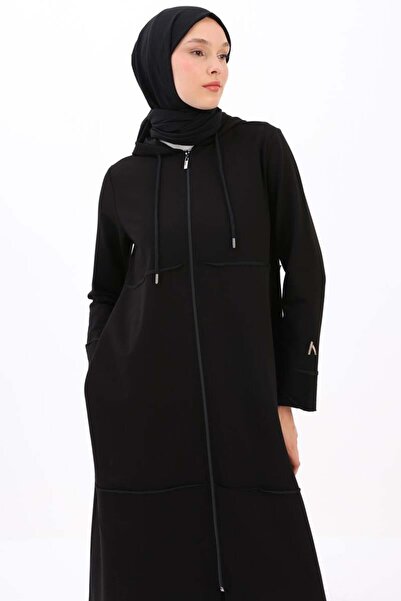 ALLDAY Cardigan negru cu fermoar cu glugă