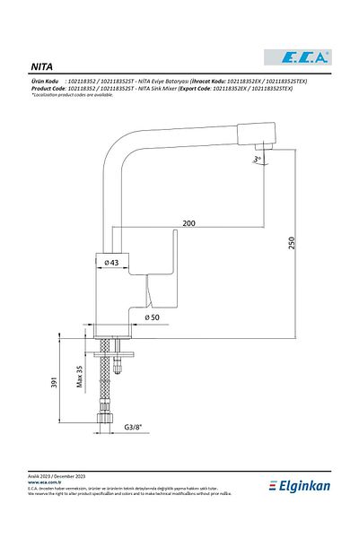 Eca Nita Sink Kitchen Faucet 102118352