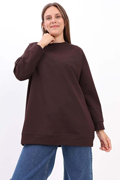 ALLDAY Bitter Brown- guler rotund Reglan Sleeve Swea tricou