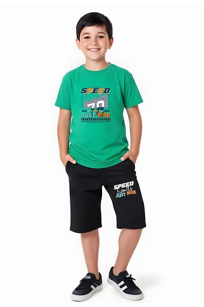 panios kids Just Ride Printed Boy's Double Pocket Capri Bottom-Top Suit