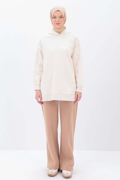 ALLDAY Ecru-Colored Stone Hooded Sweat Tuni̇K