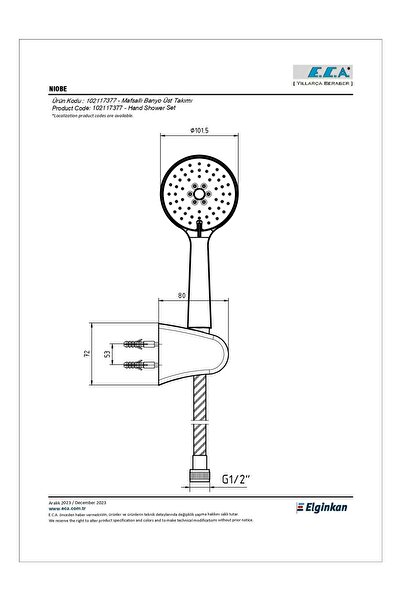 Eca Niobe Mafsallı El Duş Seti (3 Fonksiyonlu) 102117377