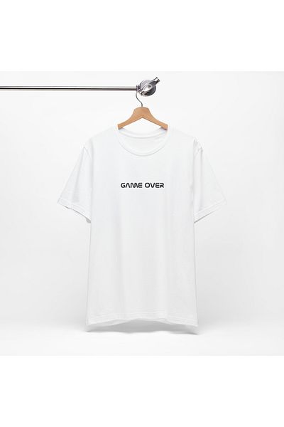 IVART Μαύρο και άσπρο Gamer Over Printed-unisex - 100% βαμβακερό κοντομάνικο μπλουζάκι με κανονικό λαιμόκοψη