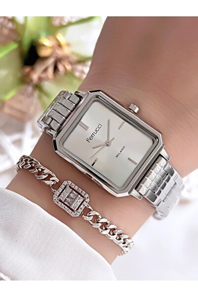 Ferrucci ساعة يد نسائية بسلسلة خاصة وسوار - سوار فولاذي، لون أسود، مضاد للرمي VS.BLKT.0071