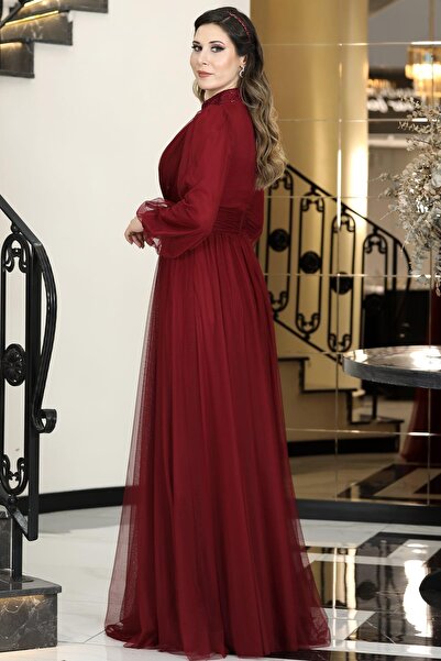 modapodyum فستان سهرة حجاب سيران بورجوندي