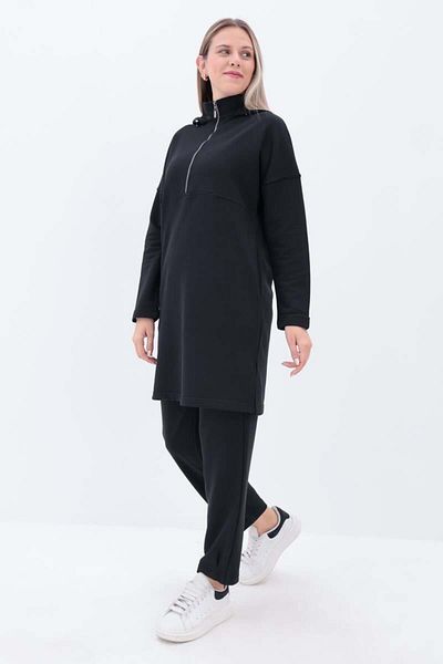 ALLDAY Black-Robe Hooded Pants Suit