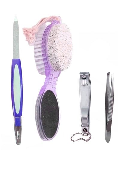 newnet 4 Pieces Manicure Pedicure Set - Nail File & 4in1 Heel Grater-Brush-Tub