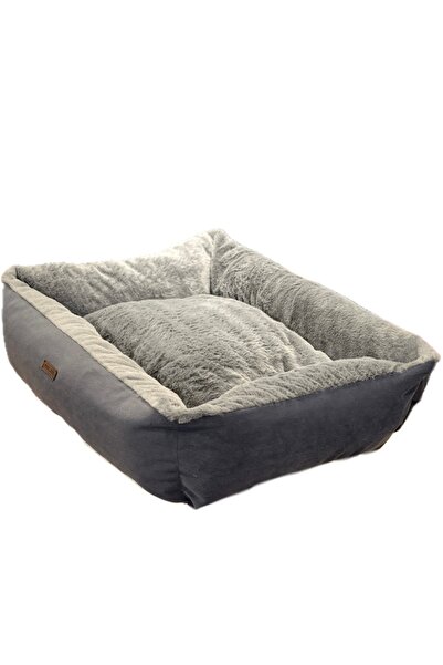 paw land Pawland Tavşan Tüyü Peluş Orta Ve Büyük Irk Köpek Yatağı Füme 90x80 Cm